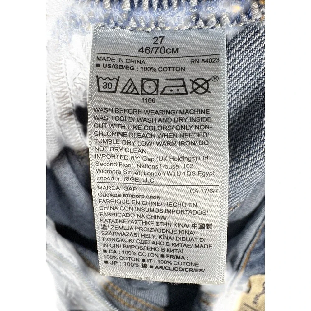 GAP Classic Blue Women 27 High Rise Wide-Leg Jeans 100% Cotton Boho Frayed Hem - Picture 7 of 7